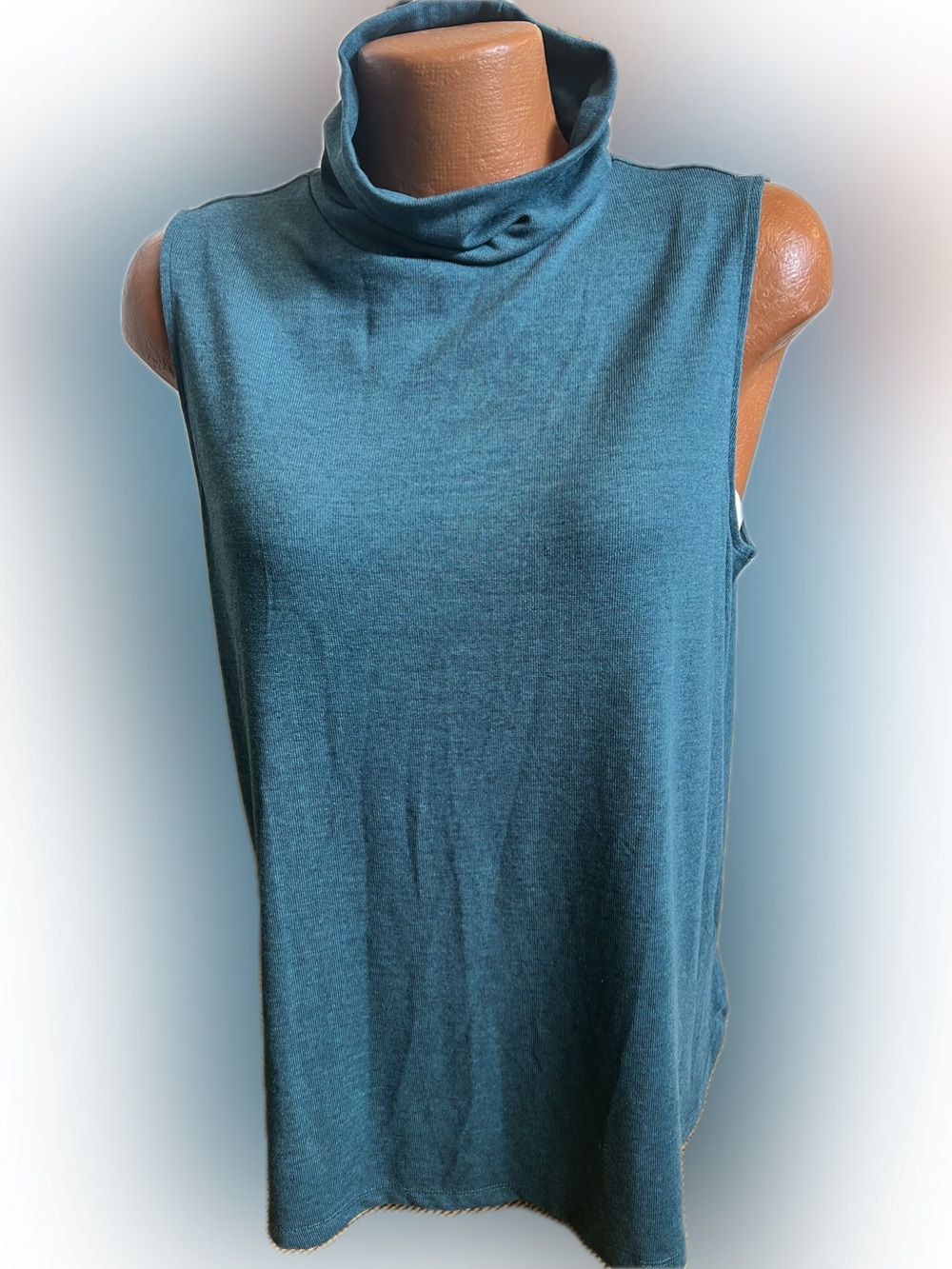 Loft slouchy sleeveless longer length turtleneck top teal XL Gorgeous!